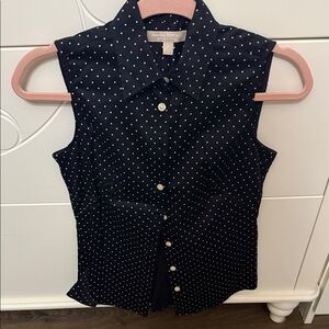 Banana Republic Navy Polka Dot Sleeveless Shirt